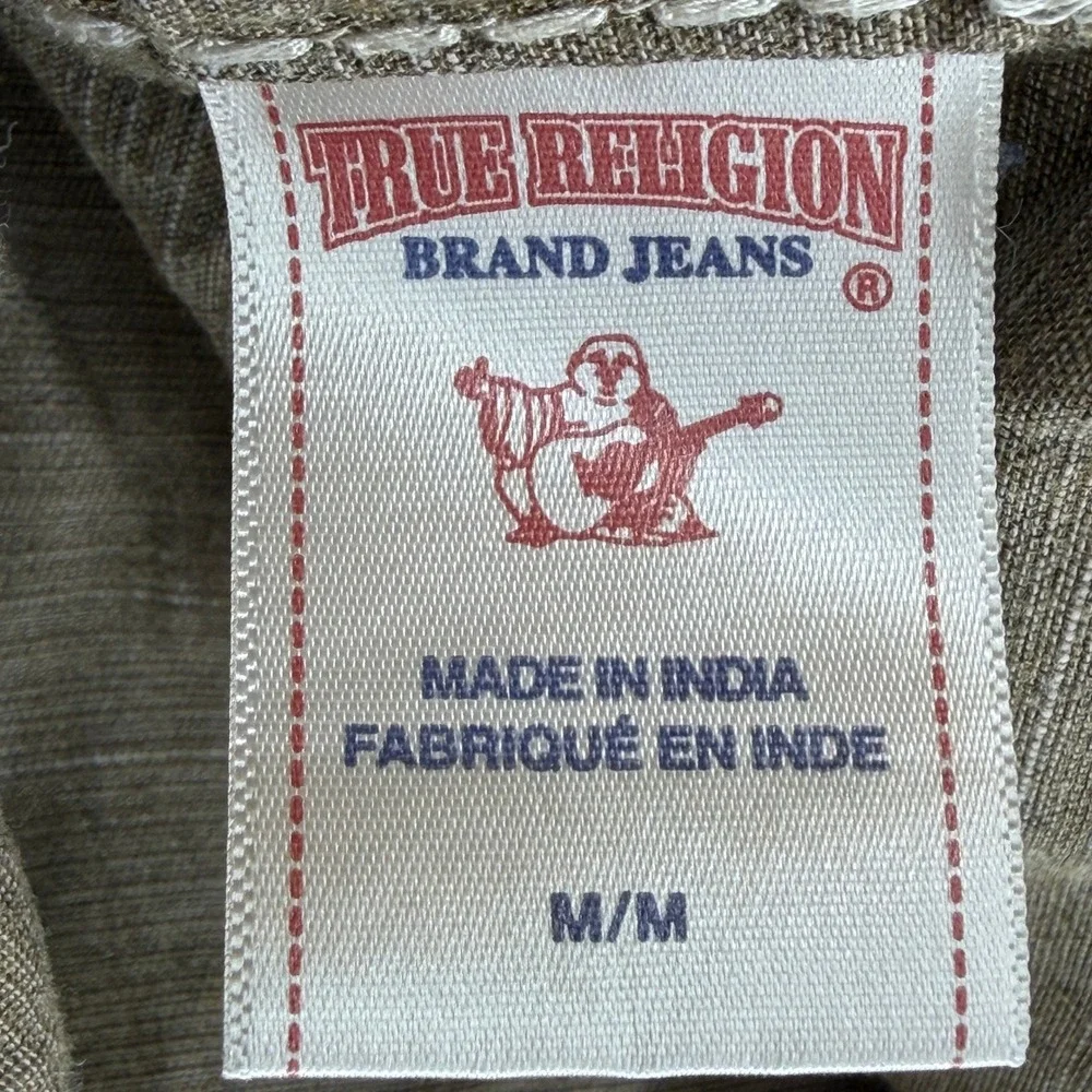 True Religion Shirt Mens M Brown Contrast Stitching Button Down EUC
